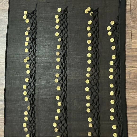 Swim Sarong or Belly Dance Hip Scarf Wrap With Gold Medallion Coins Black Gold - Picture 5 of 11